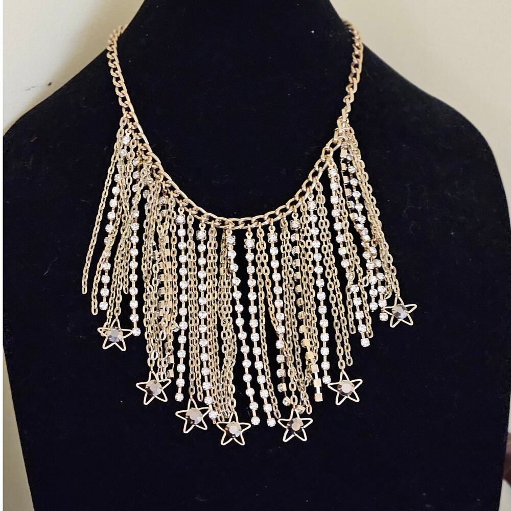 INC International Concepts Gold-Tone Hematite Stone Fringe Statement Necklace